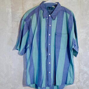 Blueprint Men's XL Extra Large Blue Green Striped Short Sleeve Button-Up Shirt